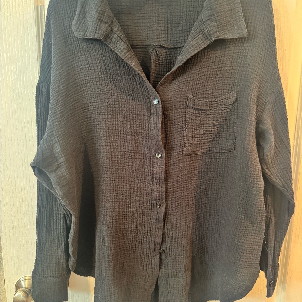 Shade & Shore Dark Charcoal Textured Button-Down Shirt